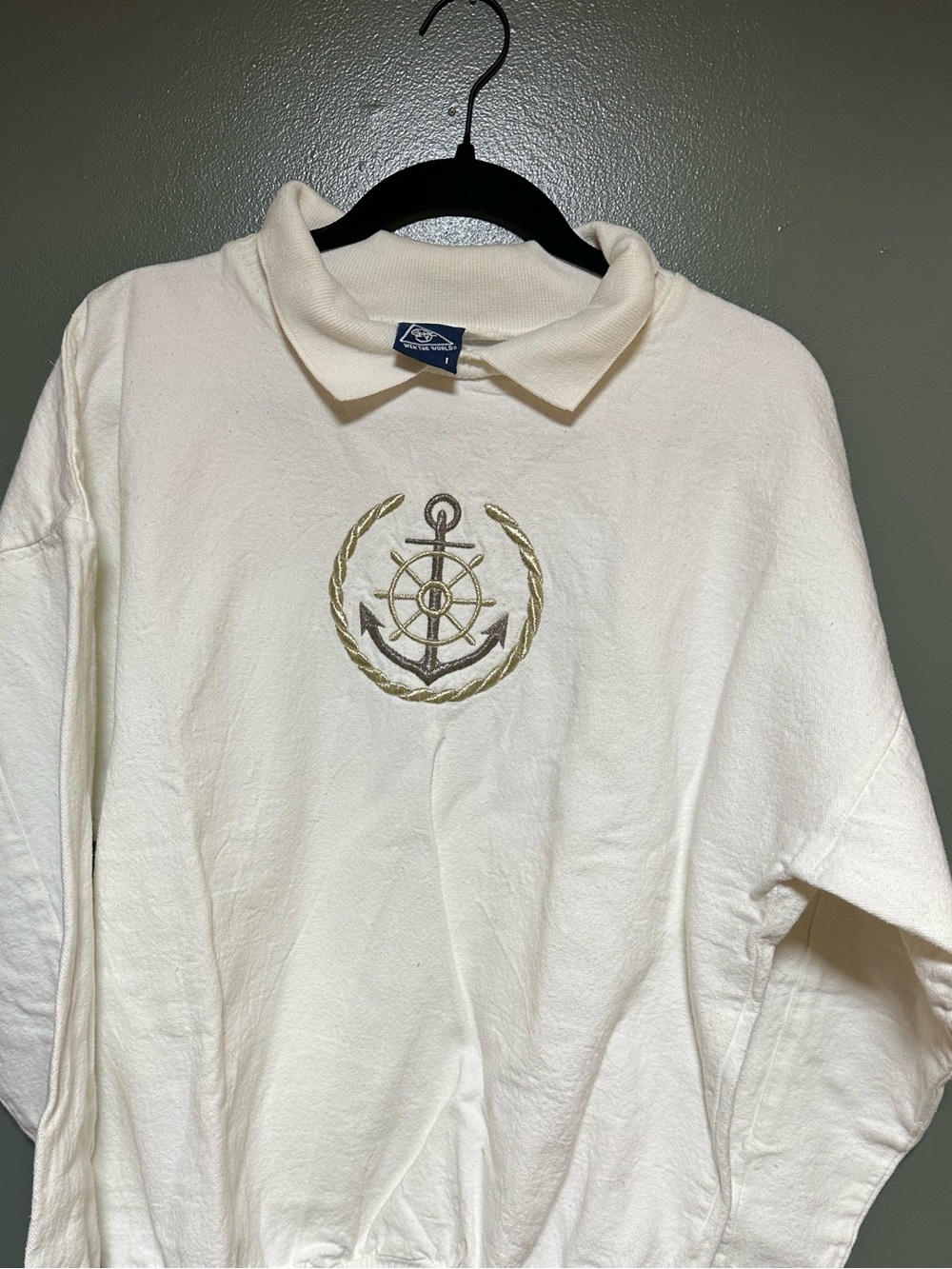 Wek The World White/Off White Nautical Embroidered Pullover Sweatshirt Size 1